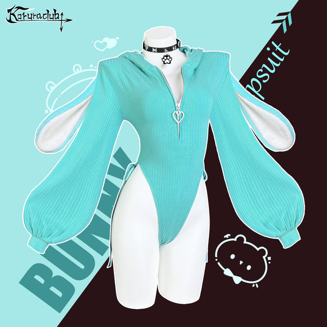 Aqua Blue Bunny Hoodie Bodysuit MG30