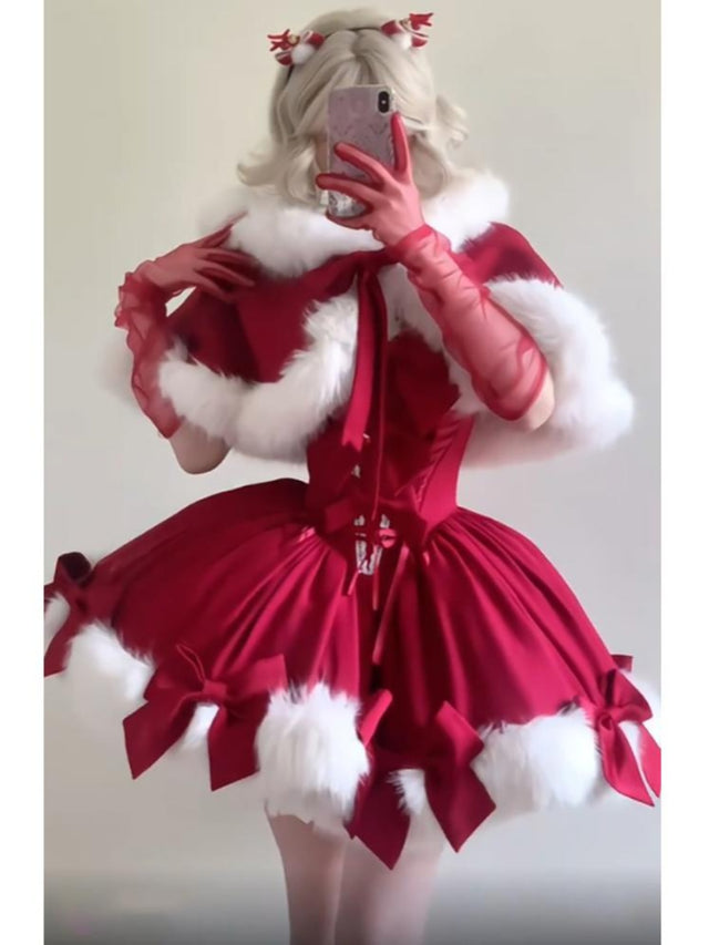 Christmas Cloak Strap Puff Dress SD85