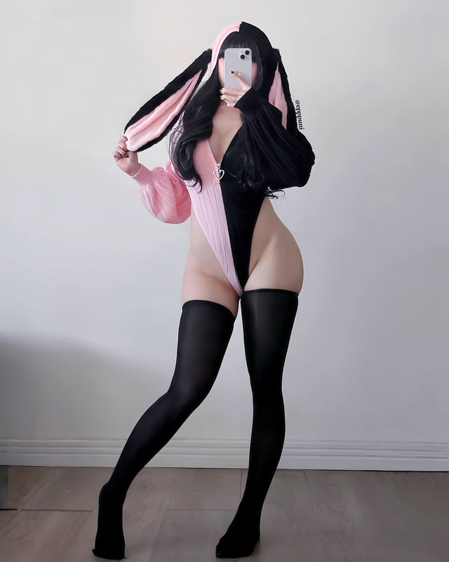 Chic Bunny Ear Hoodie Bodysuit for sale